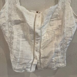 Free People Ivory Lace Button Front Cami Top Size L
